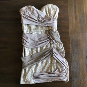 Silver/taupe strapless Bebe dress